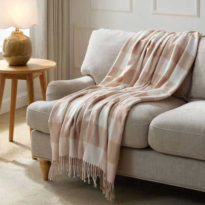 Gingham Sofa Throw - Tan - DUSK
