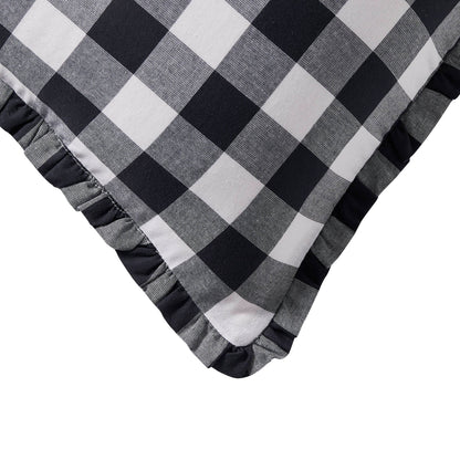 Gingham Square Frill Edge Cushion Cover - Black - DUSK