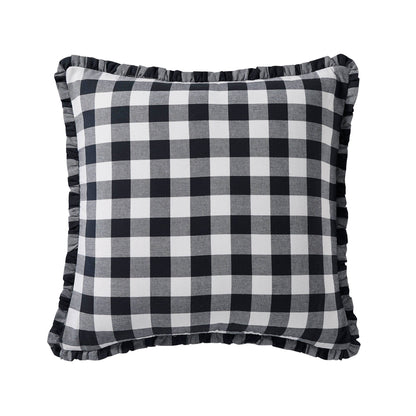 Gingham Square Frill Edge Cushion Cover - Black - DUSK