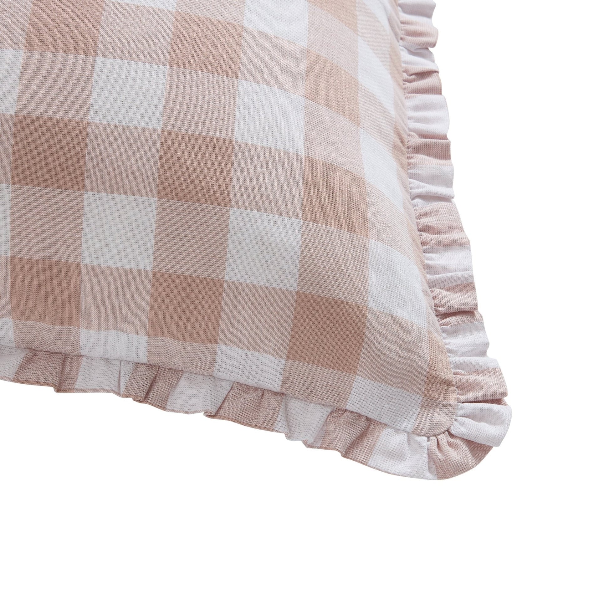 Gingham Square Frill Edge Cushion Cover - Blush Pink - DUSK
