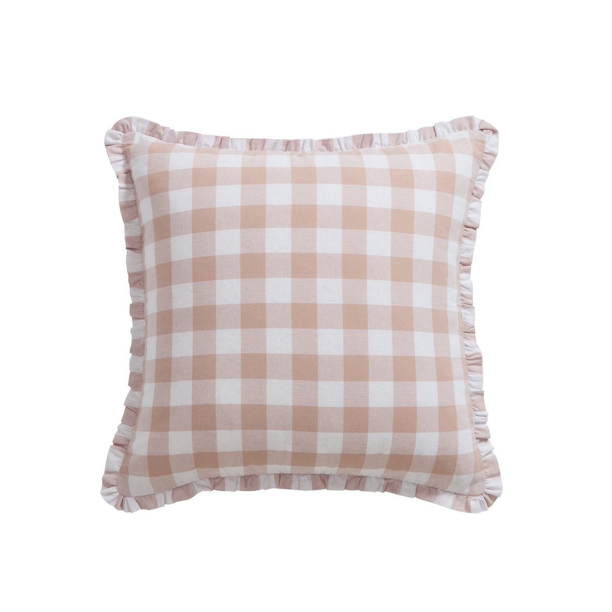 Gingham Square Frill Edge Cushion Cover - Blush Pink - DUSK