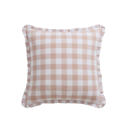 Gingham Square Frill Edge Cushion Cover - Blush Pink - DUSK