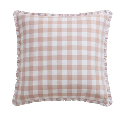 Gingham Square Frill Edge Cushion Cover - Blush Pink - DUSK