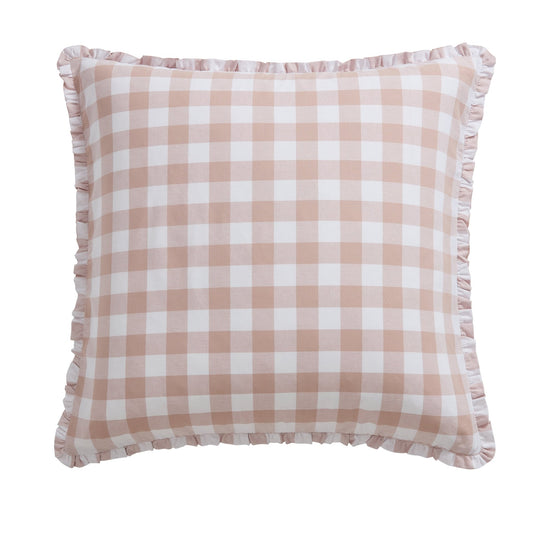 Gingham Square Frill Edge Cushion Cover - Blush Pink - DUSK