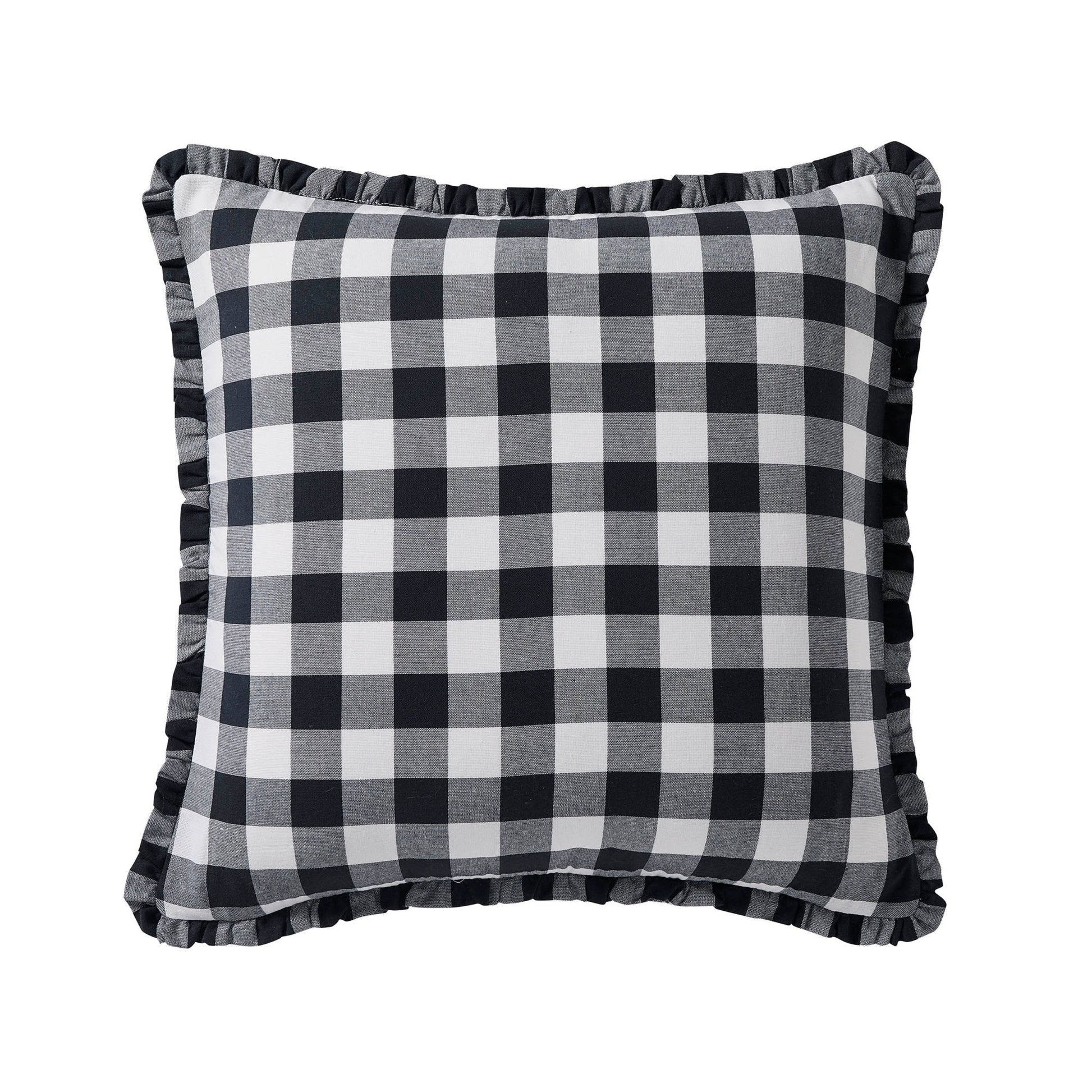 Gingham Square Frill Edge Sofa Cushion Cover - Black - DUSK