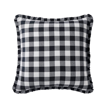 Gingham Square Frill Edge Sofa Cushion Cover - Black - DUSK