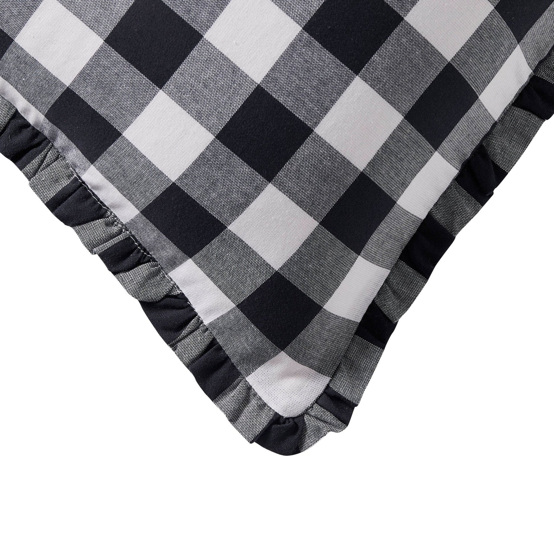 Gingham Square Frill Edge Sofa Cushion Cover - Black - DUSK