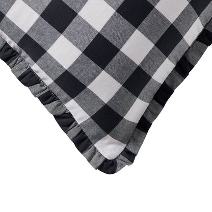 Gingham Square Frill Edge Sofa Cushion Cover - Black - DUSK