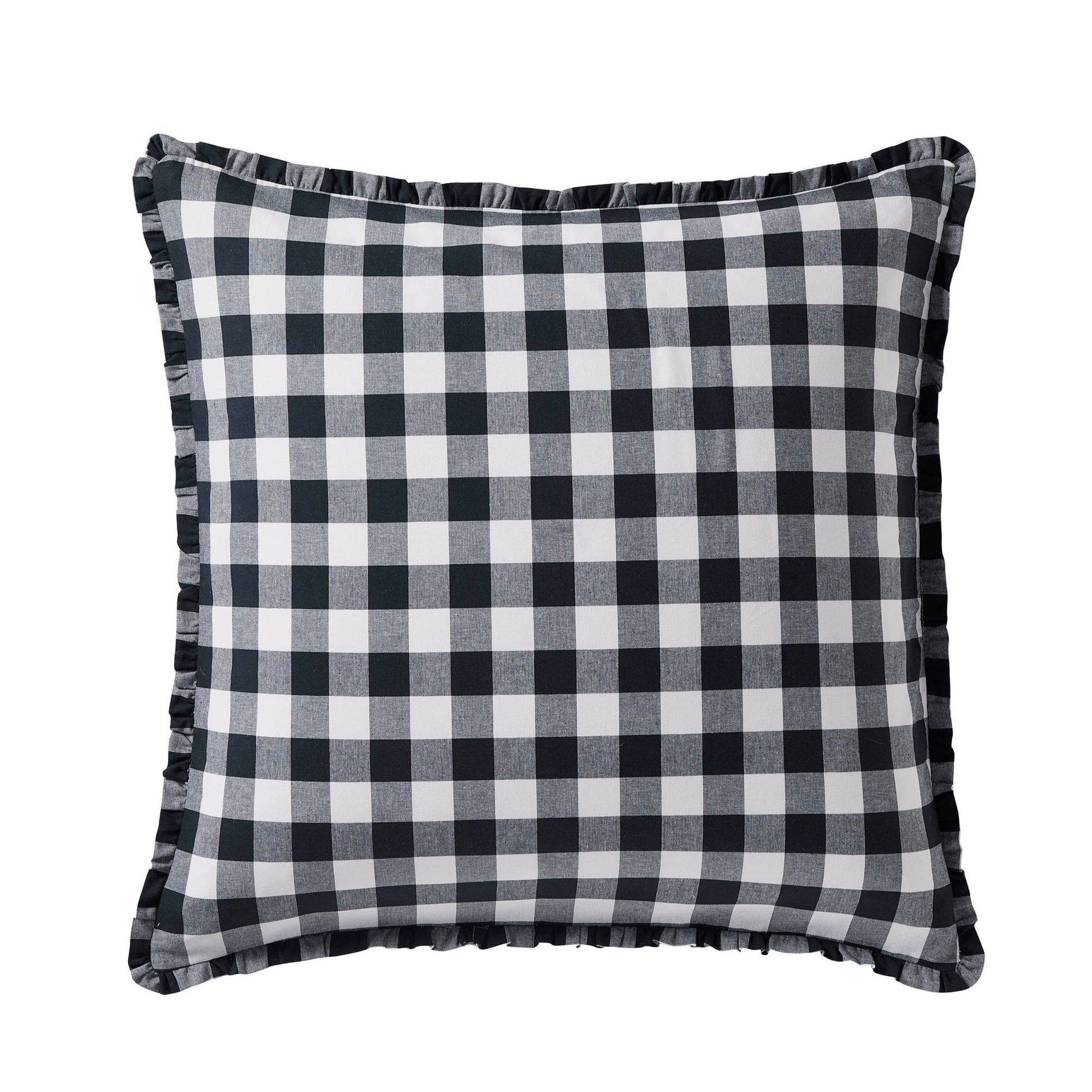 Gingham Square Frill Edge Sofa Cushion Cover - Black - DUSK