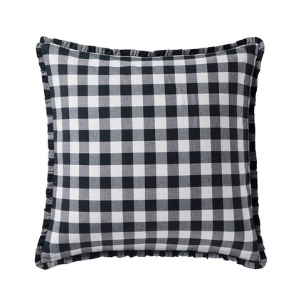 Gingham Square Frill Edge Sofa Cushion Cover - Black - DUSK