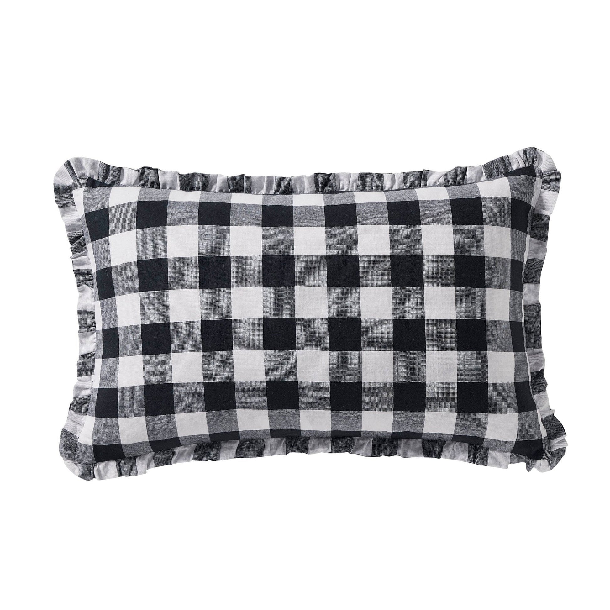 Gingham Square Frill Edge Sofa Cushion Cover - Black - DUSK