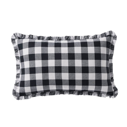 Gingham Square Frill Edge Sofa Cushion Cover - Black - DUSK