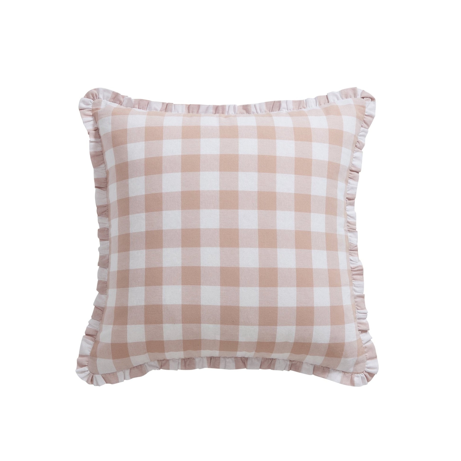 Gingham Square Frill Edge Sofa Cushion Cover - Blush Pink - DUSK