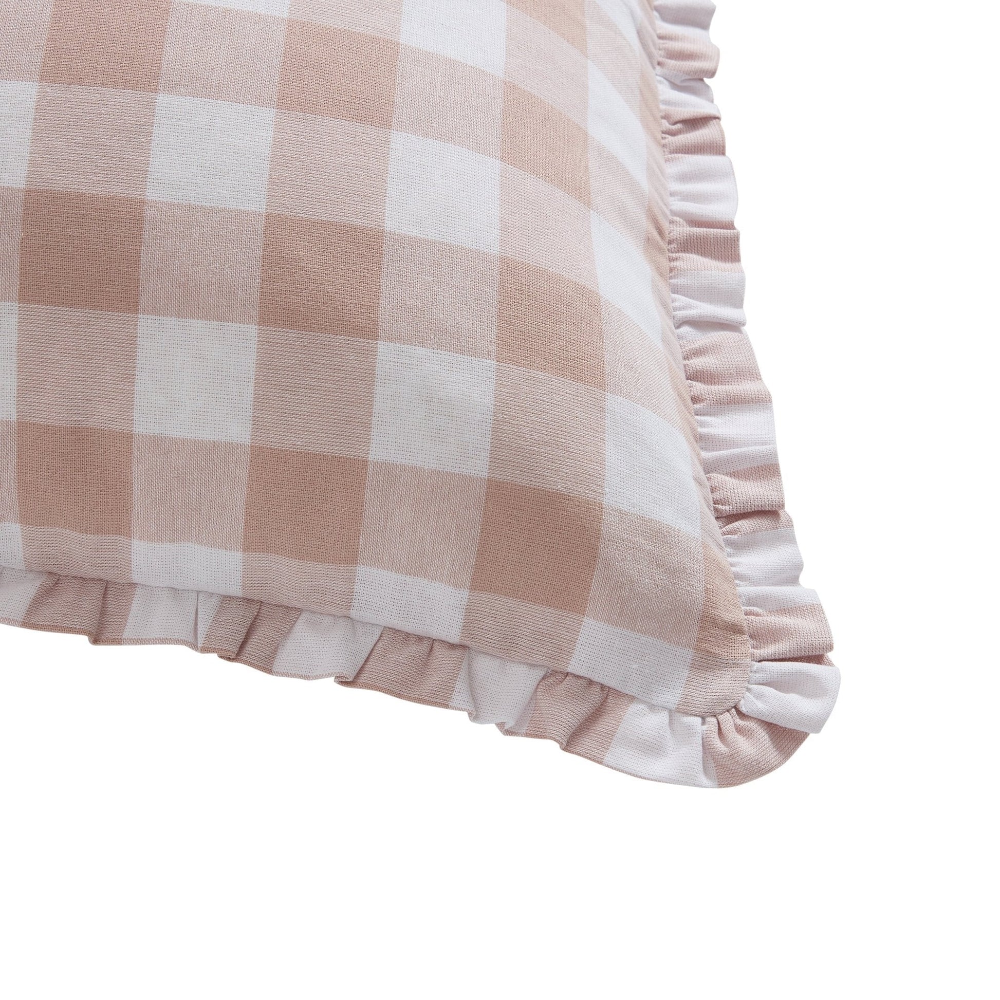 Gingham Square Frill Edge Sofa Cushion Cover - Blush Pink - DUSK