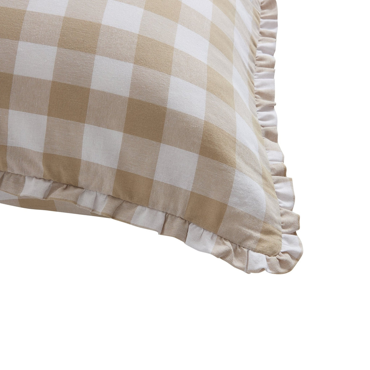 Gingham Square Frill Edge Sofa Cushion Cover - Natural - DUSK