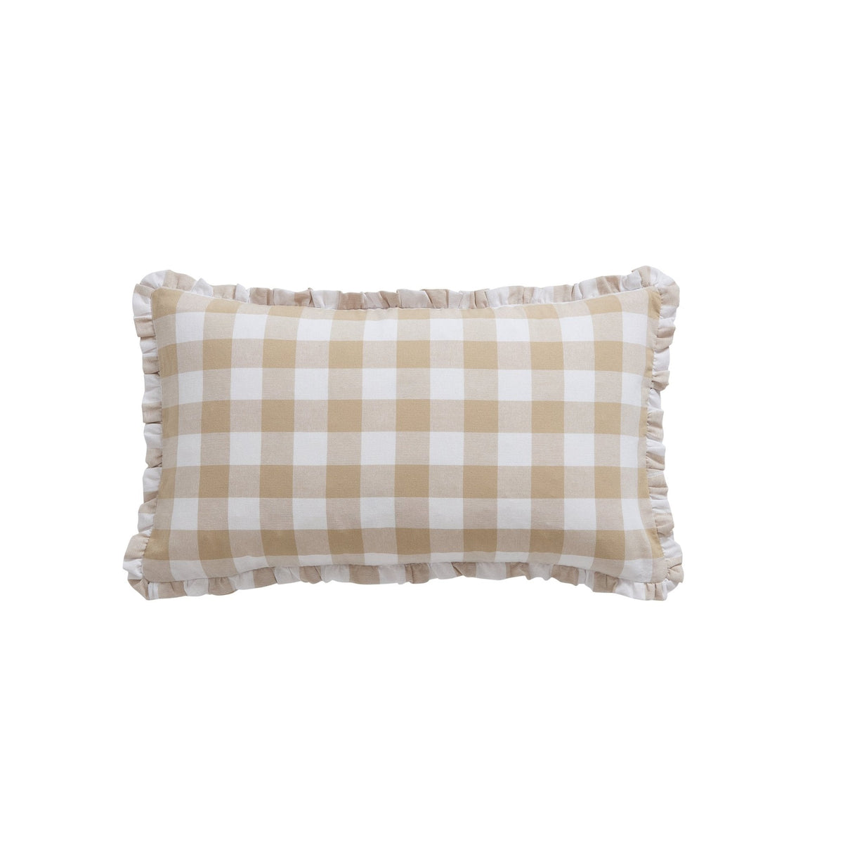 Gingham Square Frill Edge Sofa Cushion Cover - Natural - DUSK