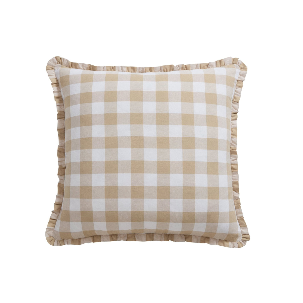 Gingham Square Frill Edge Sofa Cushion Cover - Natural - DUSK