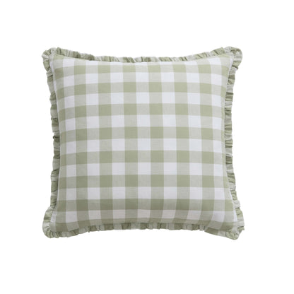 Gingham Square Frill Edge Sofa Cushion Cover - Sage - DUSK