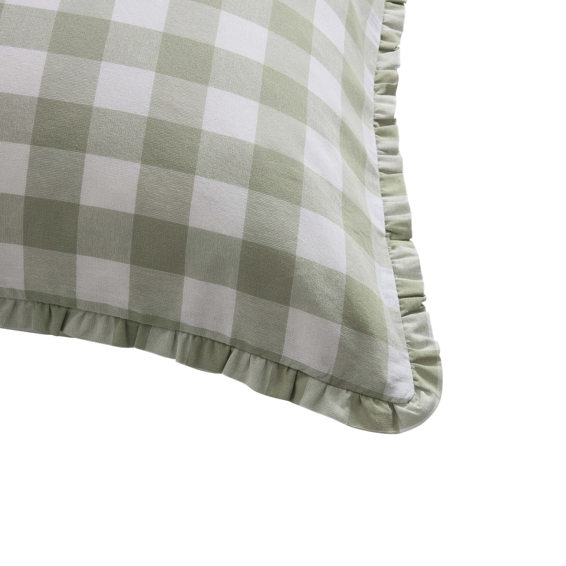 Gingham Square Frill Edge Sofa Cushion Cover - Sage - DUSK