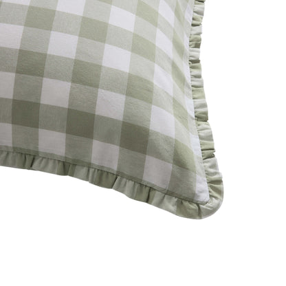 Gingham Square Frill Edge Sofa Cushion Cover - Sage - DUSK