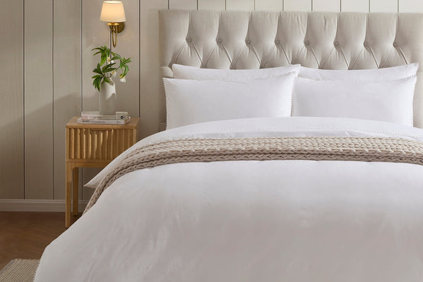 Girona 200 Thread Count Pom - Pom Duvet Cover - Cotton - White - DUSK