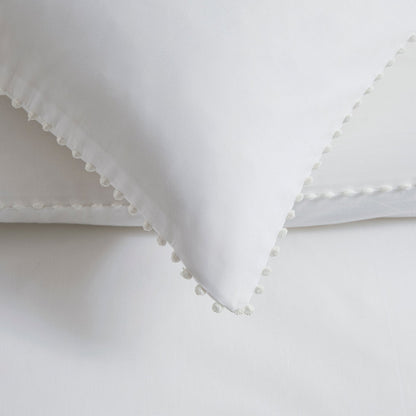 Girona 200 Thread Count Pom - Pom Duvet Cover - Cotton - White - DUSK