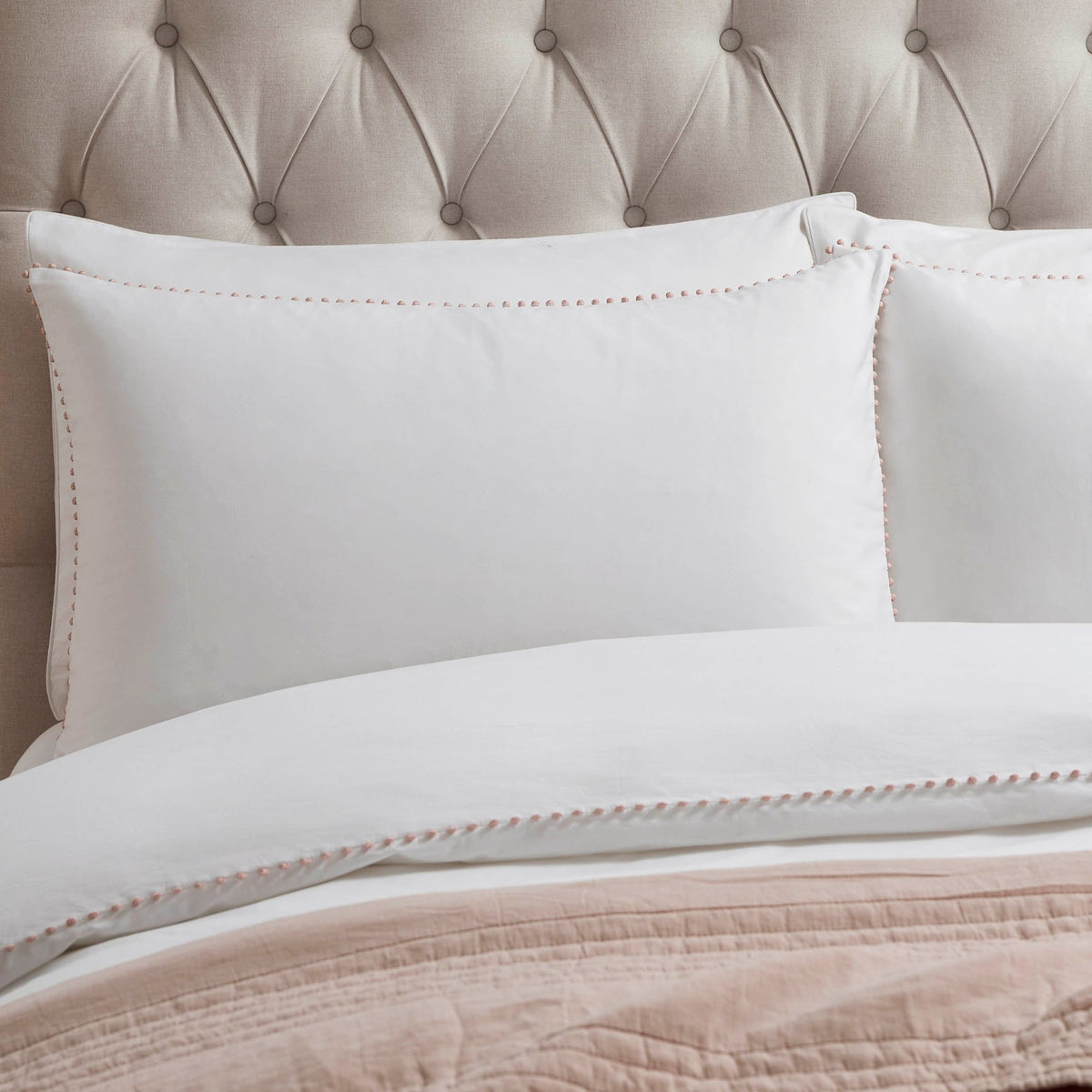Girona 200 Thread Count Pom - Pom Duvet Cover - Cotton - White/Pink - DUSK
