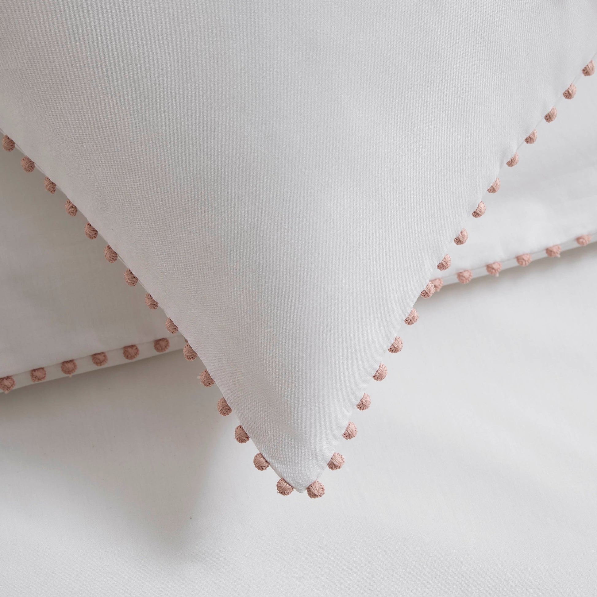 Girona 200 Thread Count Pom - Pom Duvet Cover - Cotton - White/Pink - DUSK