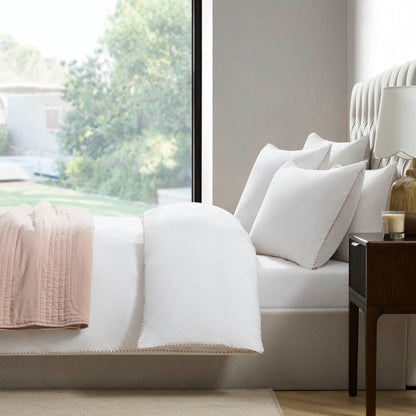 Girona 200 Thread Count Pom - Pom Duvet Cover - Cotton - White/Pink - DUSK