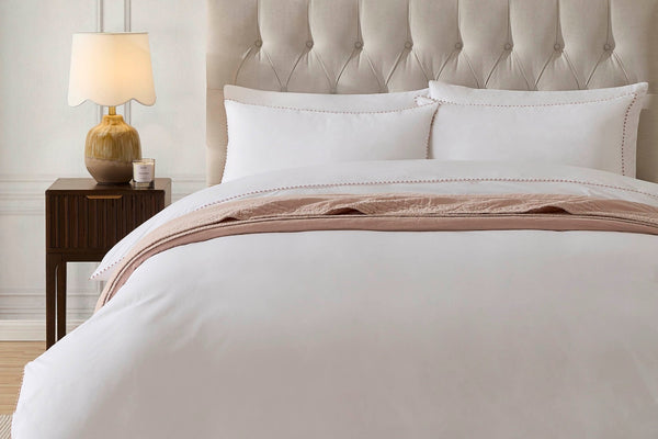 Girona 200 Thread Count Pom - Pom Duvet Cover - Cotton - White/Pink - DUSK