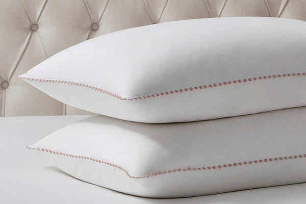 Girona 200 Thread Count Pom - Pom Duvet Cover - Cotton - White/Pink - DUSK