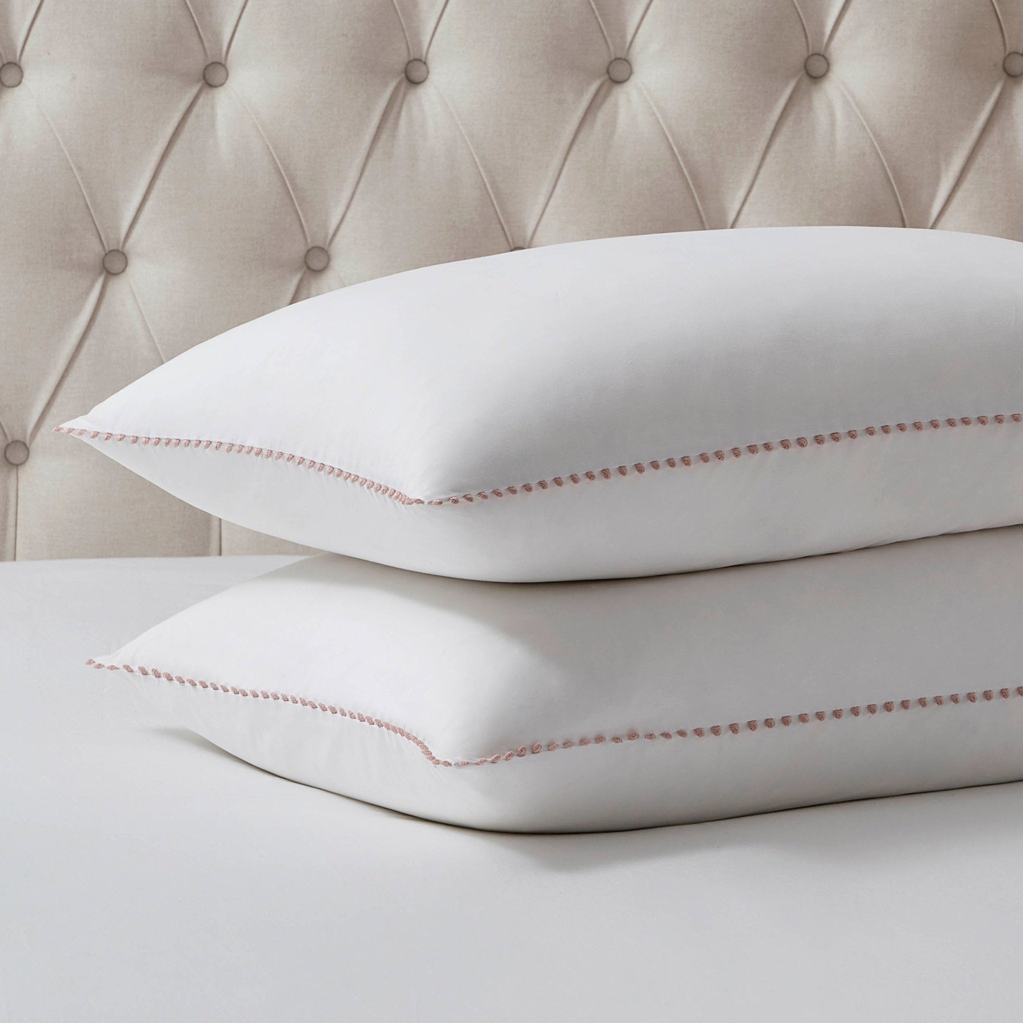 Girona 200 Thread Count Pom - Pom Duvet Cover - Cotton - White/Pink - DUSK