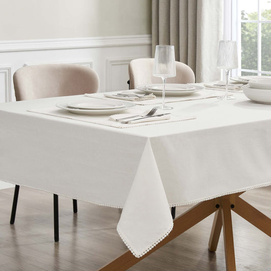 Girona Pom Pom Table Cloth - White - DUSK