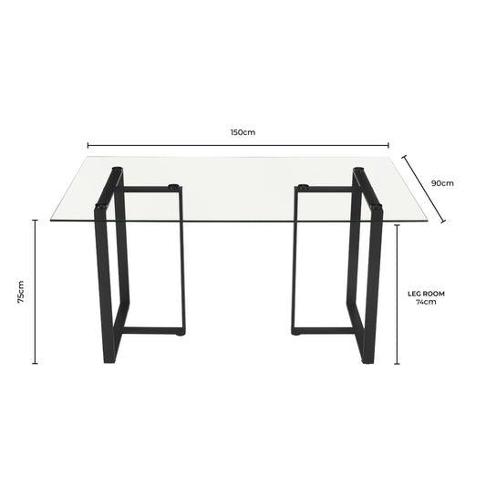 Glass 4 - 6 Seater Rectangle Dining Table - DUSK