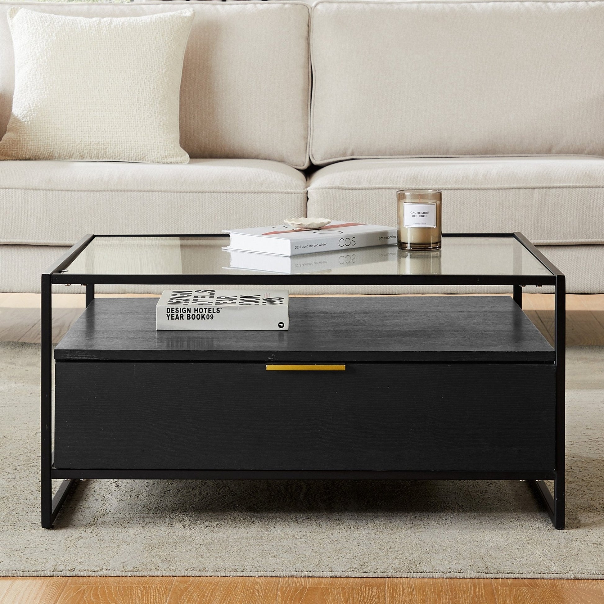 Glass Coffee Table With Drawer - DUSK