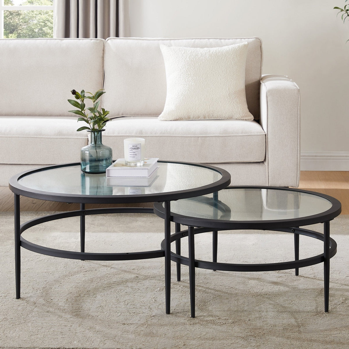 Glass Round Nesting Coffee Tables - DUSK