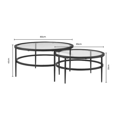 Glass Round Nesting Coffee Tables - Black - DUSK