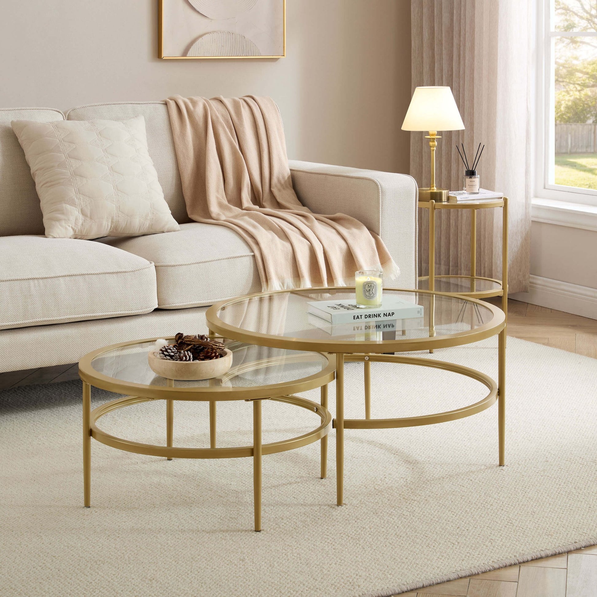 Glass Round Nesting Coffee Tables - Gold - DUSK