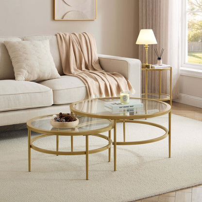 Glass Round Nesting Coffee Tables - Gold - DUSK
