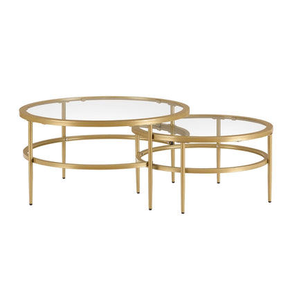 Glass Round Nesting Coffee Tables - Gold - DUSK