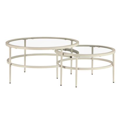 Glass Round Nesting Coffee Tables - Stone - DUSK