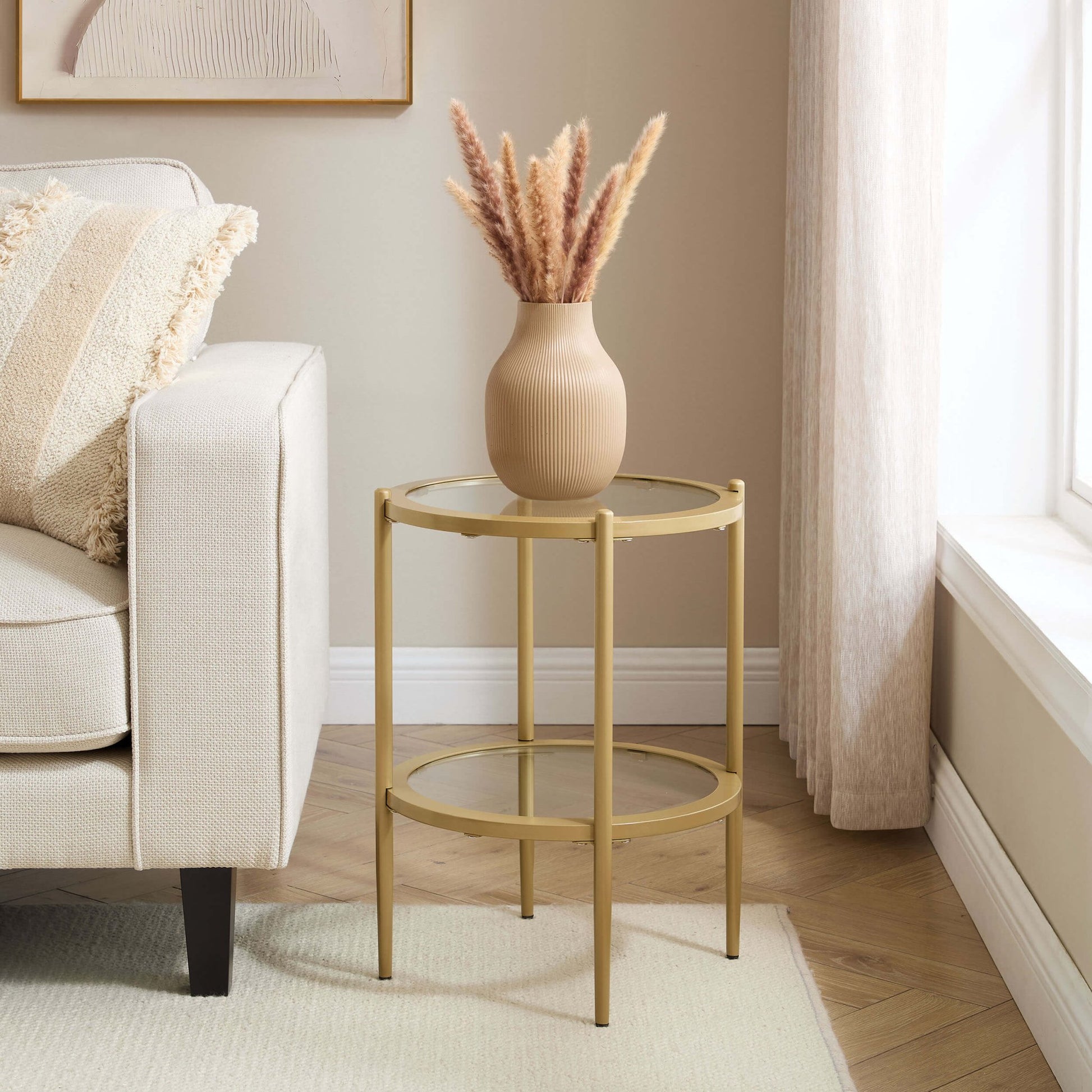 Glass Round Side Table - Gold - DUSK