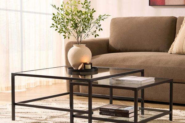 Glass Square Nesting Coffee Tables - Black - DUSK