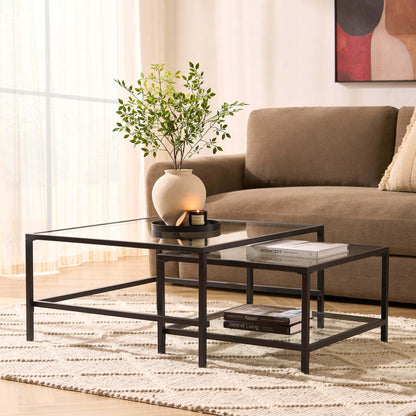 Glass Square Nesting Coffee Tables - Black - DUSK