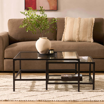 Glass Square Nesting Coffee Tables - Black - DUSK