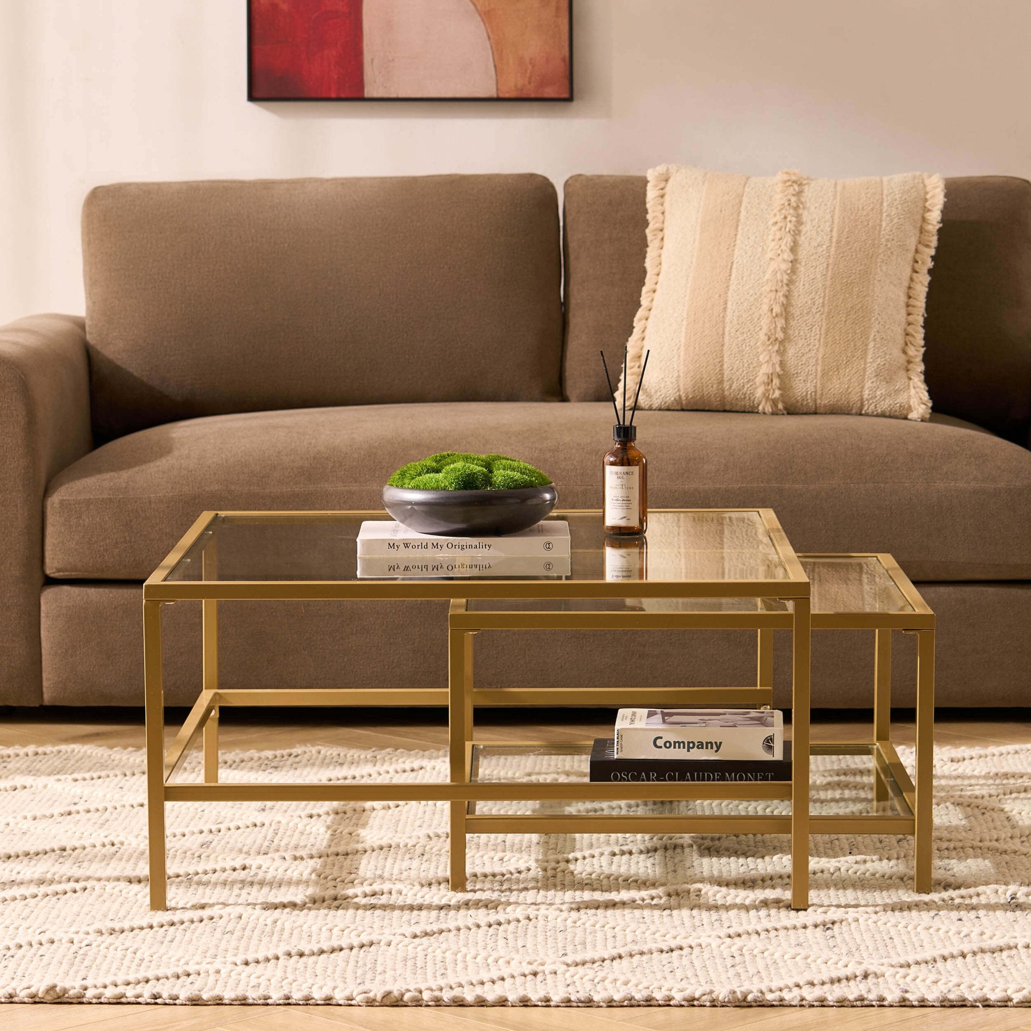 Glass Square Nesting Coffee Tables - Gold - DUSK