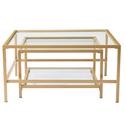 Glass Square Nesting Coffee Tables - Gold - DUSK