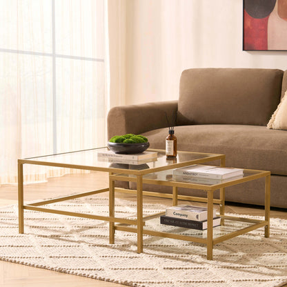 Glass Square Nesting Coffee Tables - Gold - DUSK