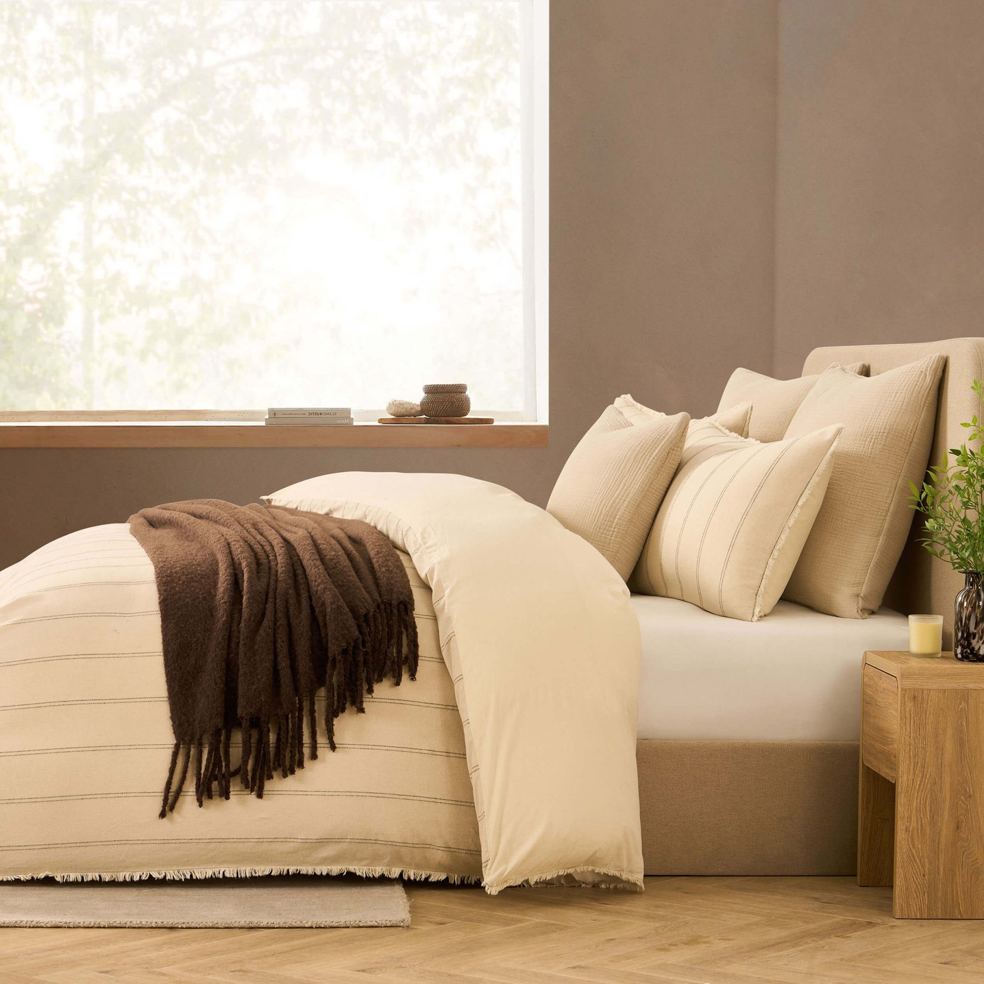 Hallie Linen Blend Yarn Dye Stripe Duvet Cover & Pillowcase Set - Natural - DUSK