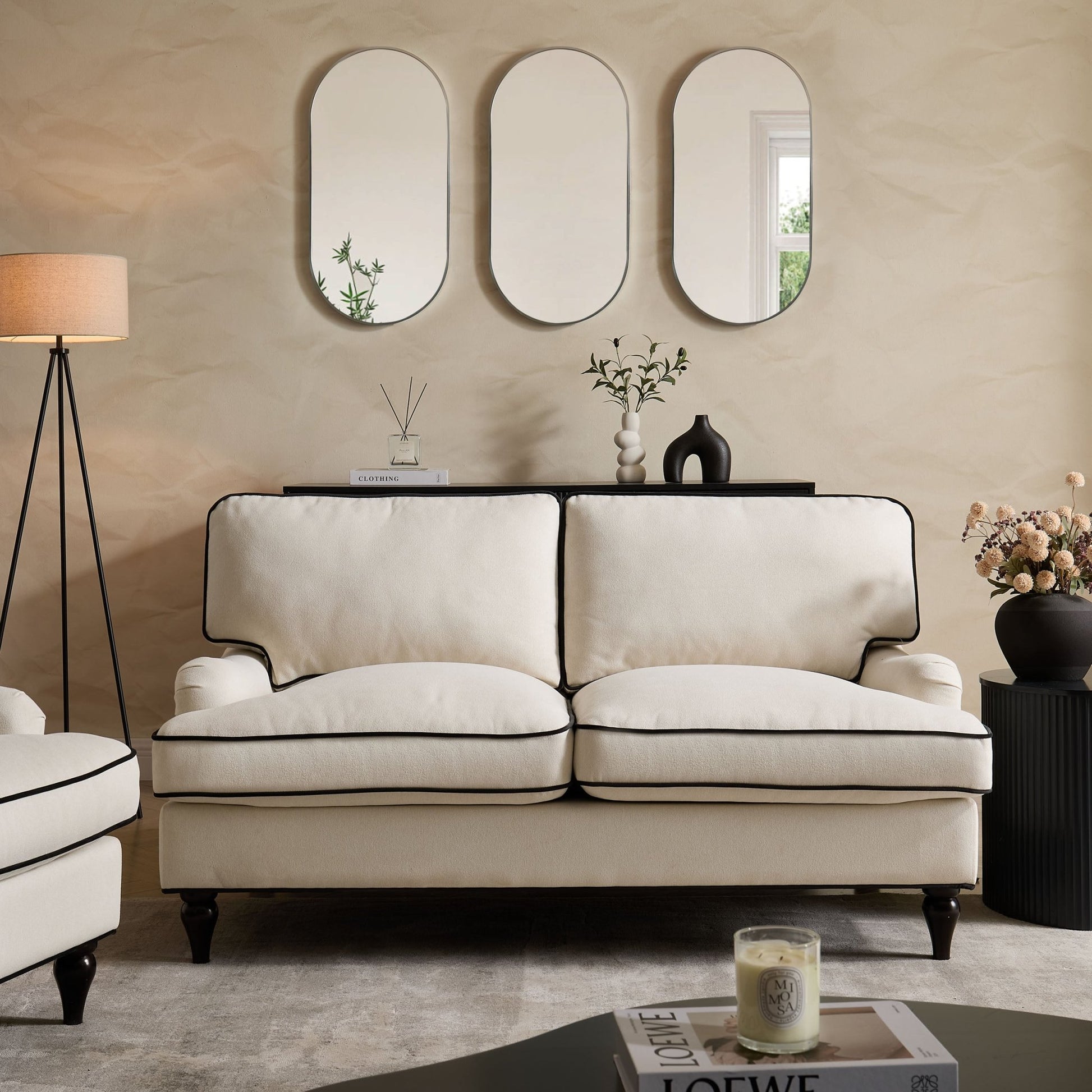 Hampshire 2 Seater Sofa - Cream/Black - DUSK